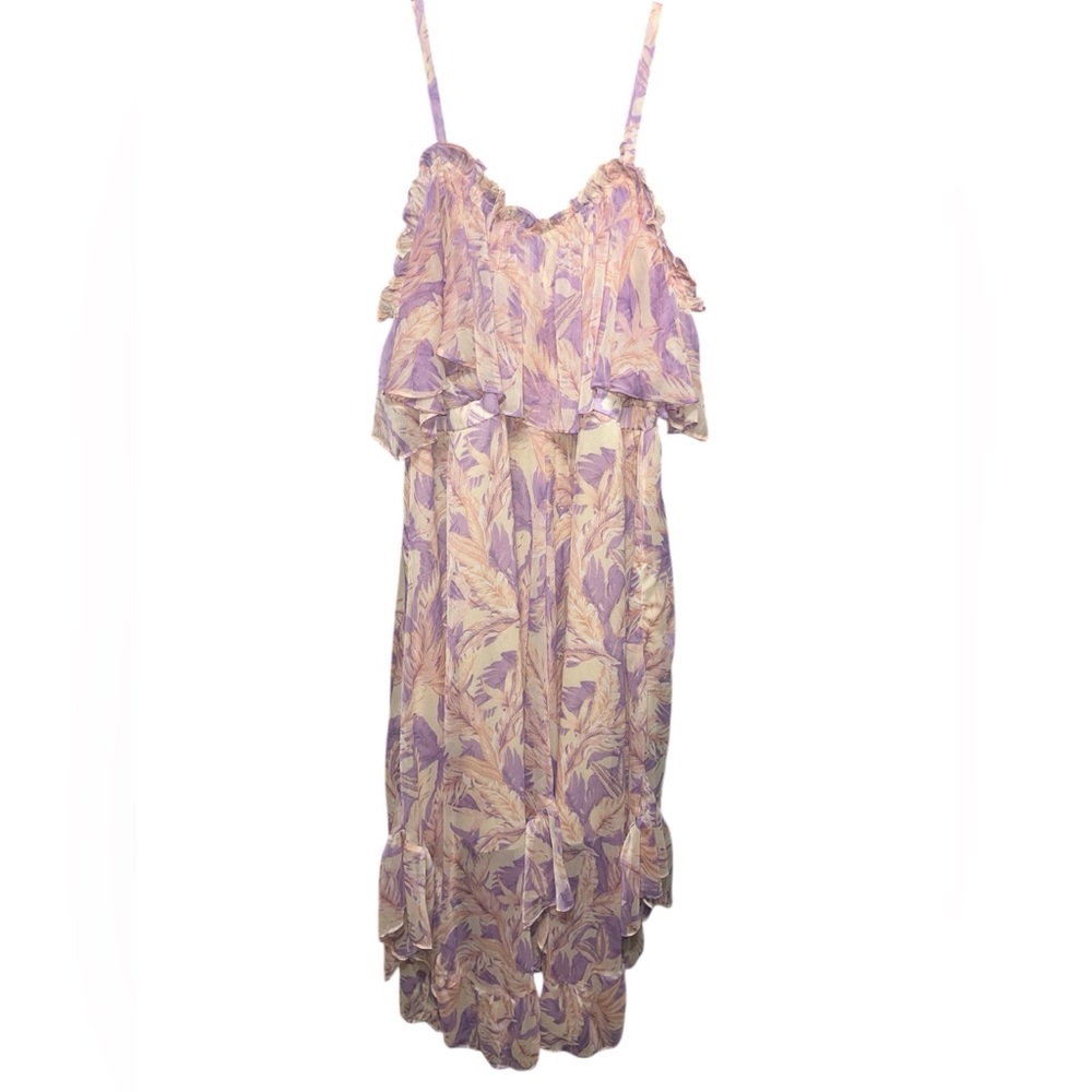 Floral Ruffle Maxi Dress in Purple and Cream